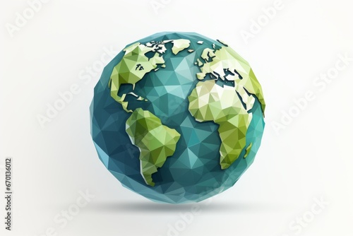 Geometric low poly globe on a white background with stars, representing modern global connectivity.