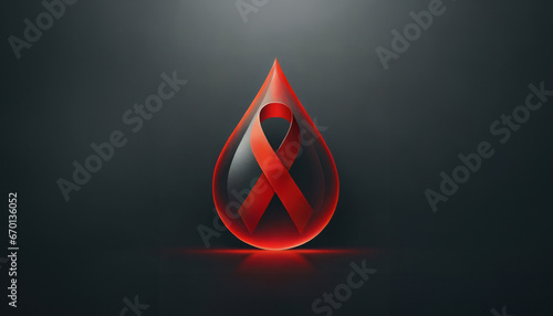 World AIDS Day banner with copy space. HIV awareness month starts in December. Red ribbon and blood drop on black background	