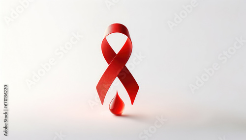World AIDS Day banner with copy space. HIV awareness month starts in December. Red ribbon and blood drop on white background	