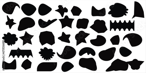 Random shapes. 36 Organic black blobs of irregular shape. Abstract blotch  inkblot and pebble silhouettes   minimal Blobs stone vector set 