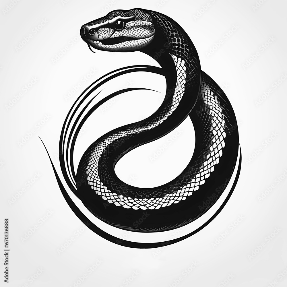 Obraz premium Minimalistic black snake logo on white background