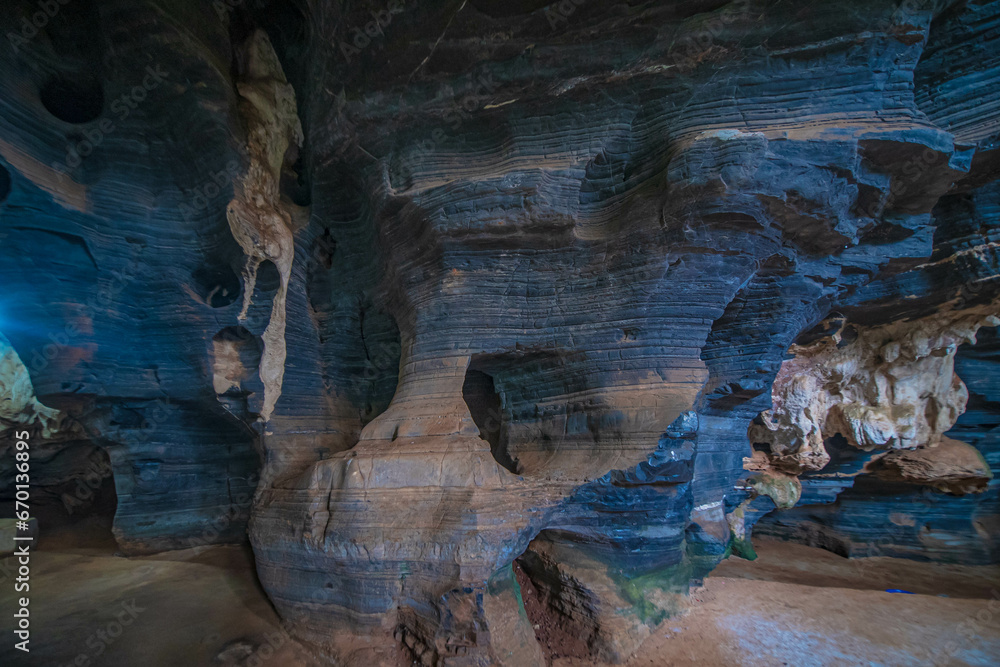 Unseen in Thailand, the blue cave features a natural blue marble color pattern on its walls. 