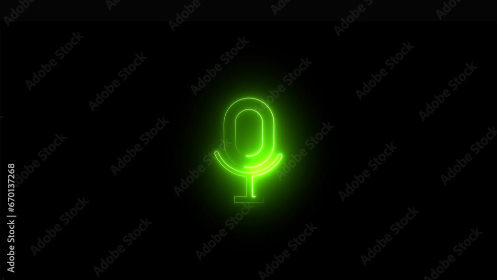 Voice recording podcast mic microphone button icon animation. neon line microphone icon . Voice recording podcast mic microphone button icon animation. neon line microphone icon .
