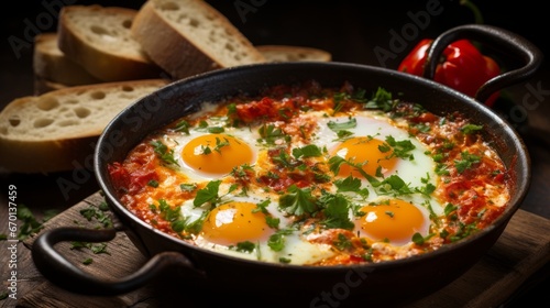 shakshuka, fried eggs with vegetables ai generated