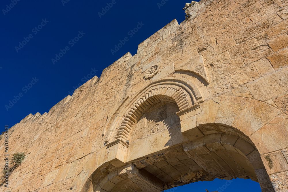 Low angle view of the Dung Gate in the Old city of Jerusalem
