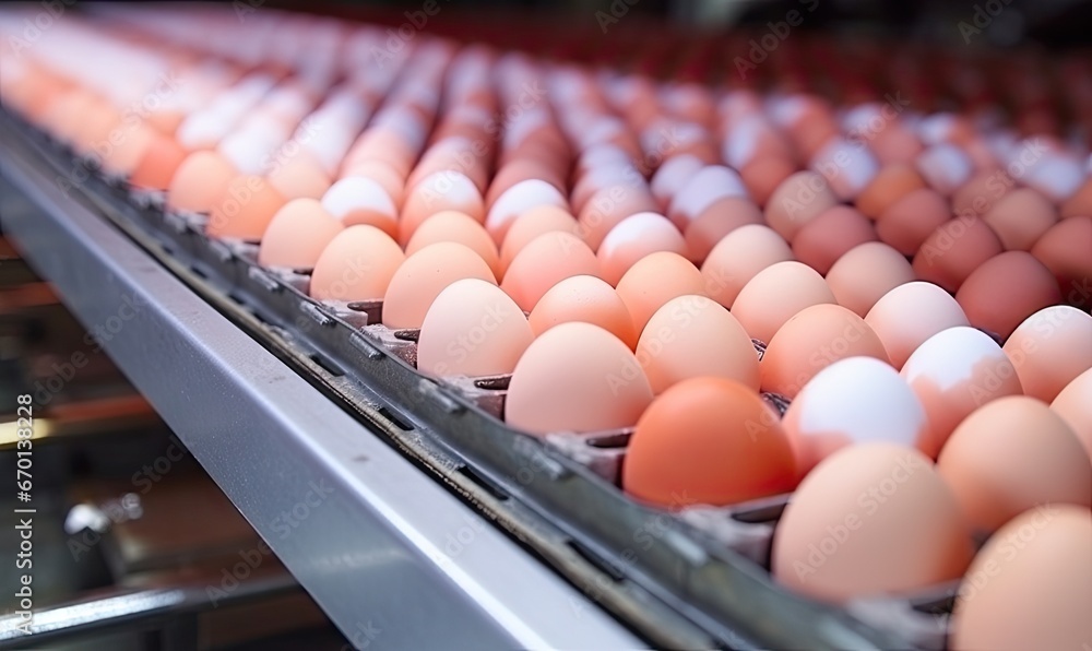 A Conveyor Belt Filled With an Abundance of Brown and White Eggs