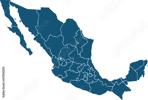 vector map of Mexico blue color photo