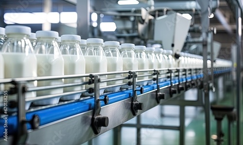 Bottles of Milk on Conveyor Belt