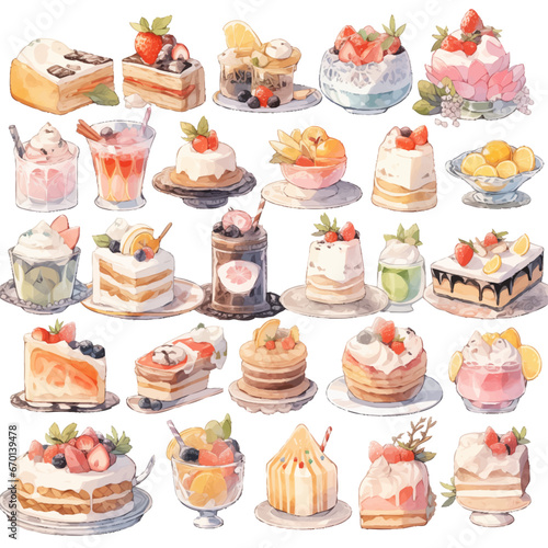 dessert cake drink watercolor detail soft color winter layered translucency
