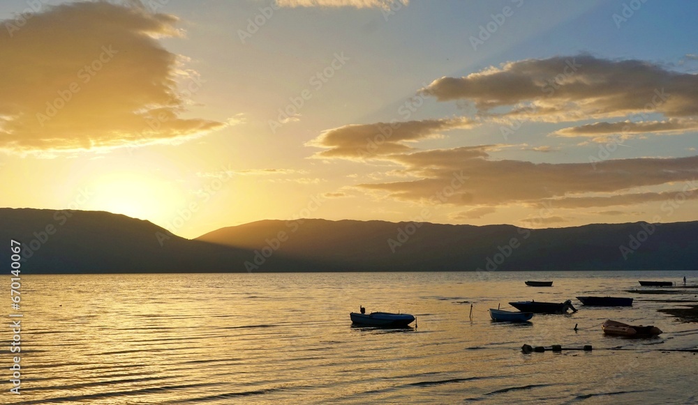 Magnificent scenery , sunset over lake prespa in macedonia, Magnificent scenery , sunset over lake prespa in macedonia,