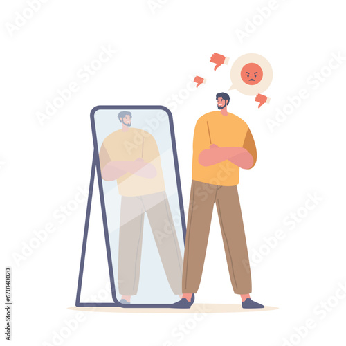 Male Character with Low Self Esteem, need Psychological Help. Mind Health Problem, Loathing and Anger Concept