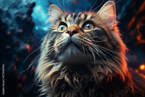 Maine Coon cat on black background © JackDong
