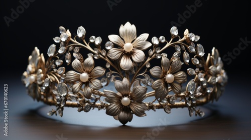 diadem with flowers and stones ai generated