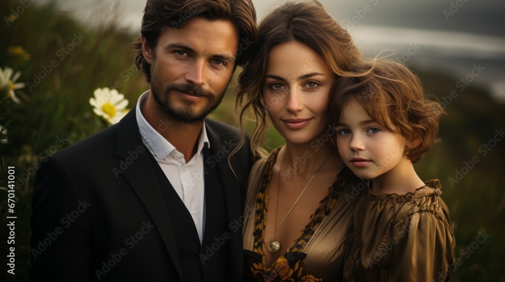 A cinematic dramatic group portrait in 19th century style in a field A cinematic dramatic group portrait in 19th century style in a field