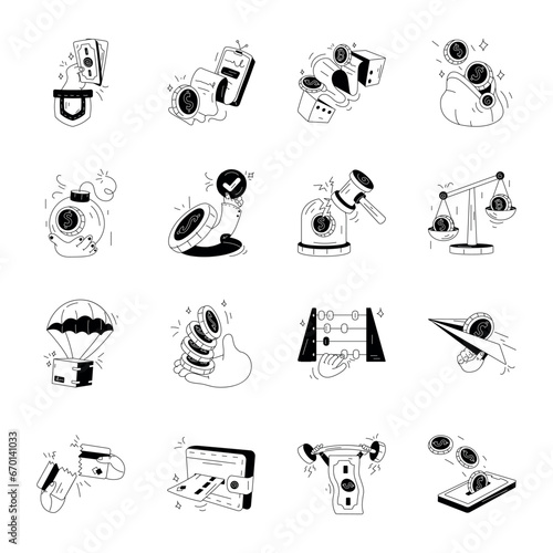 Pack of Business and Finance Doodle Icons 

