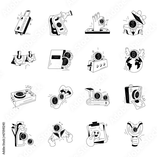 Collection of Finance Assets Doodle Icons 

