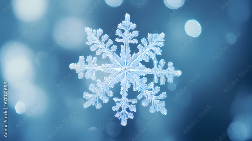 Beautiful crystallized snowflake on blue background with sparkles of light Beautiful crystallized snowflake on blue background with sparkles of light