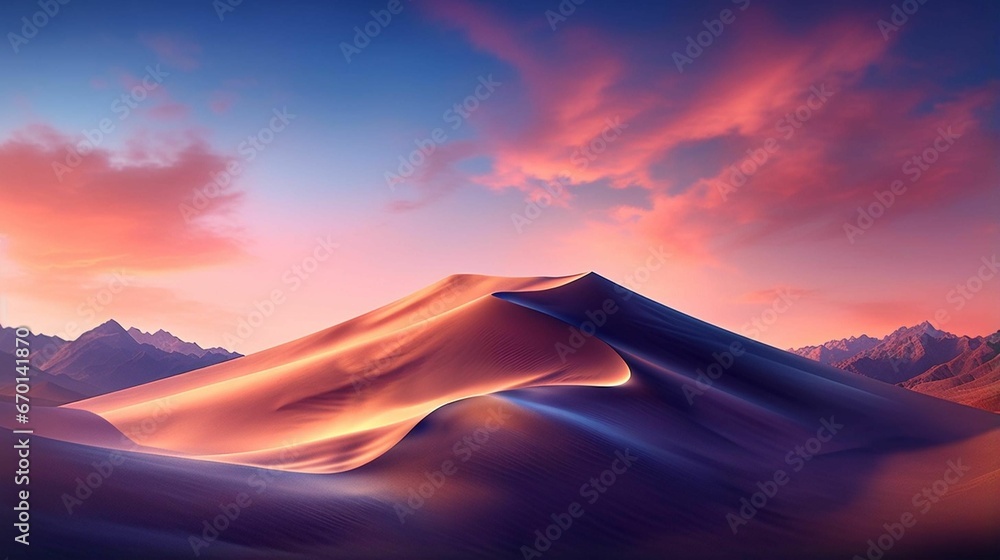 Majestic mountain peaks silhouetted against a beautiful pink sky, AI-generated.