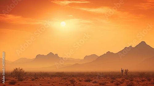 Scenic view of a desert landscape at sunset
