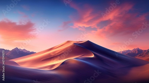 Majestic mountain peaks silhouetted against a beautiful pink sky  AI-generated.