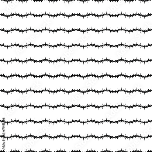 Zigzag weave with thorns seamless pattern. Angular wavy lines ornamental trendy background. Rough line design.