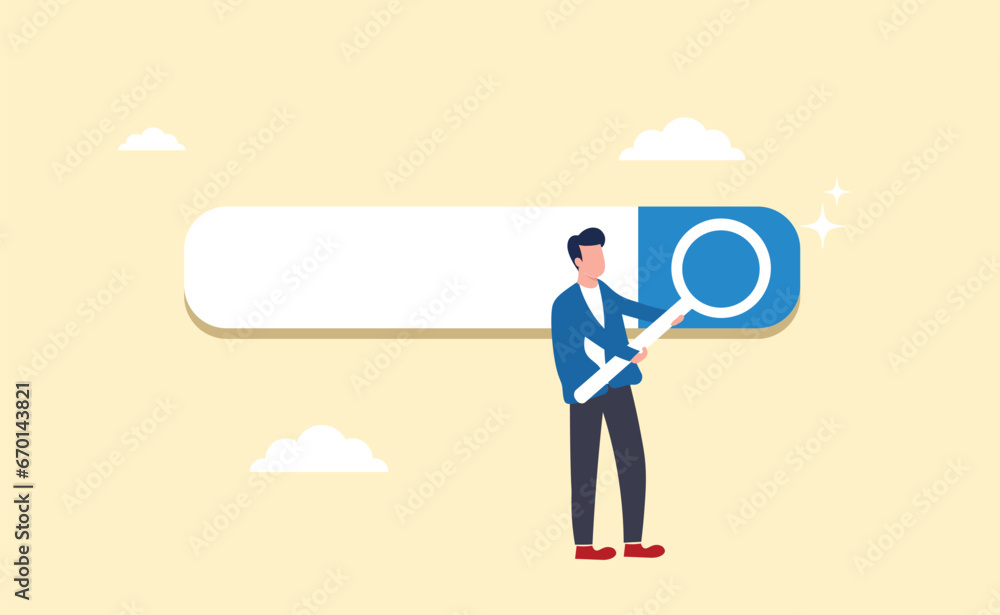 search engine optimization, find information, Search, discover or research, SEO, new job or explore website concept, businessman with magnifying glass find new website from search box. search engine optimization, find information, Search, discover or research, SEO, new job or explore website concept, businessman with magnifying glass find new website from search box.
