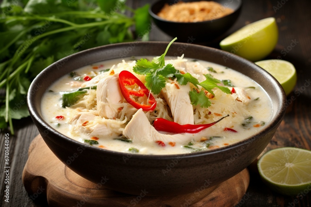 Thai chicken soup with coconut. Generative AI