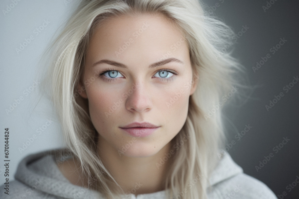 Portrait of a beautiful young woman with blond hair and blue eyes. Portrait of a beautiful young woman with blond hair and blue eyes.