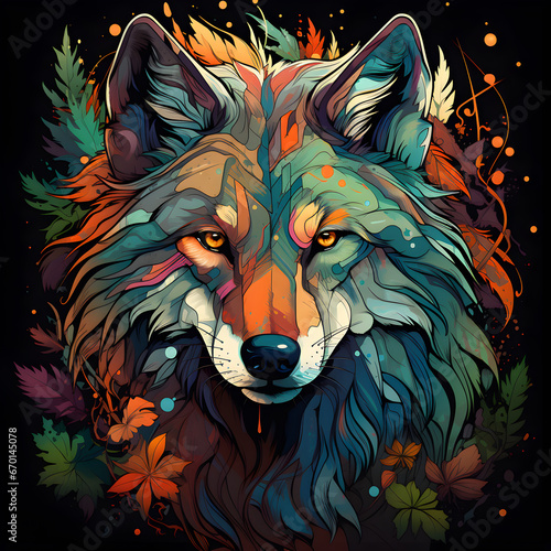 illustration of a wolf, colored
