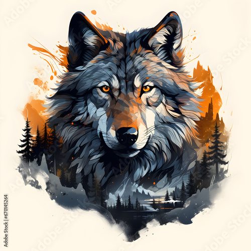 illustration of a wolf, colored
