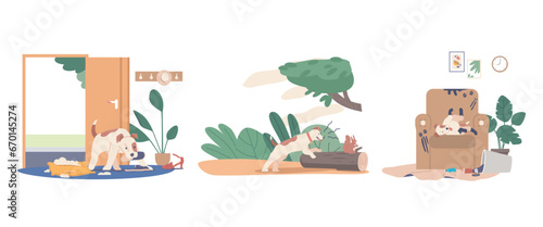 Dog Behavior Problems Include Aggression, Excessive Barking, Separation Anxiety, And Leash Pulling Vector Illustration