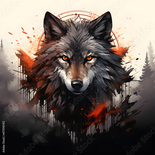 illustration of a wolf, colored
