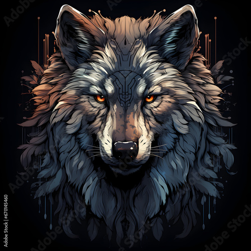 illustration of a wolf, colored 