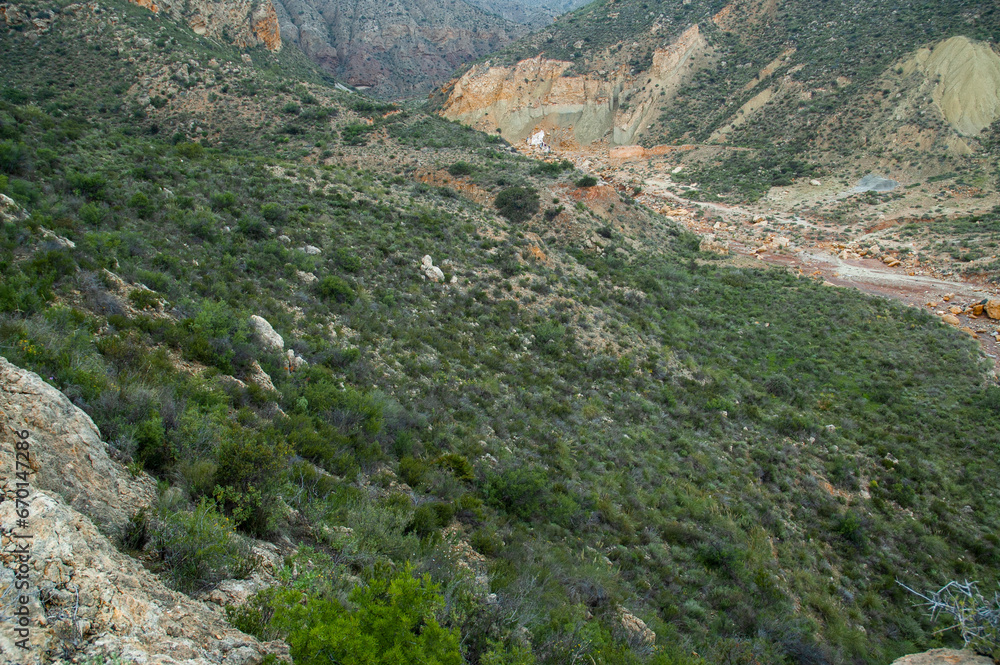 AERIAL VIEW OF THE COURSE OF THE SAL RIVER IN ALBATERA ALICANTE, SPAIN