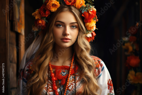 Beautiful Ukrainian woman in a national dress