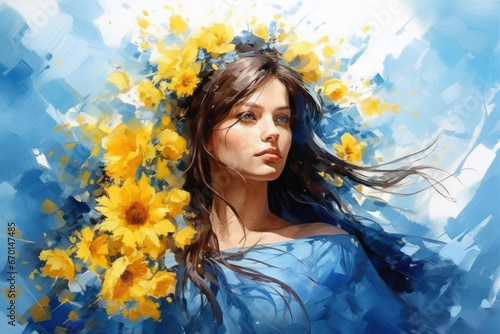 Beautiful Ukrainian woman, in watercolor style
