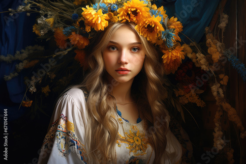 Young Ukrainian girl in national Ukrainian clothes