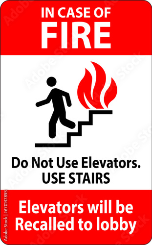 In Case Of Fire Sign Do Not Use Elevators. Use Stairs, Elevators Will Be Recalled To Lobby