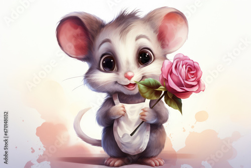 Cute cartoon mouse with flower photo