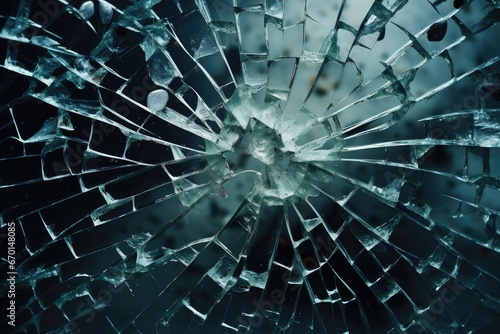 Broken glass texture background. Fragility and violence concept, cracked glass object on dark background, smashed glass texture, shards of broken glass