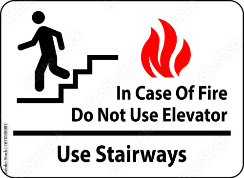 In Case Of Fire Sign Do Not Use Elevators - Use Stairways