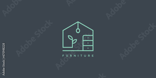 Furniture Home Logo Design with Lineart Style. Living Room Design Illustration.