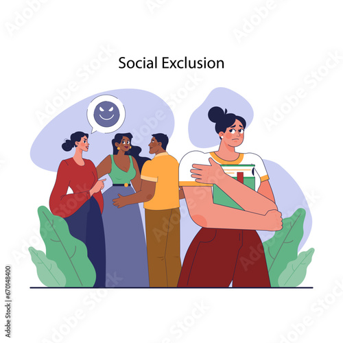 Bullying. Upset victim being bullied and shamed by others. Harassment and humiliation victim. Social violence problem. School verbal or physical abuse. Flat vector illustration