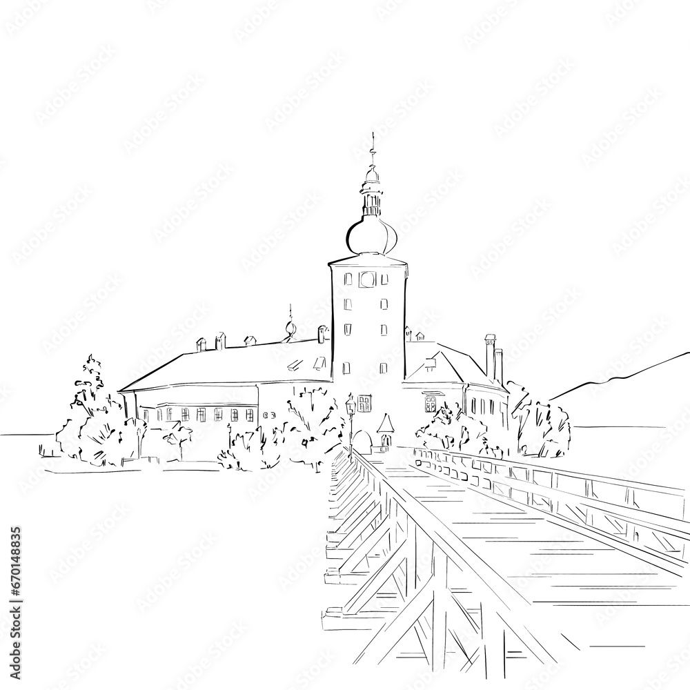 Illustration for coloring. Background.City. Line style
