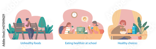 Isolated Elements With Kids Happily Devouring Fruits, Veggies, And Whole Grains Exemplify Healthy Eating Habits
