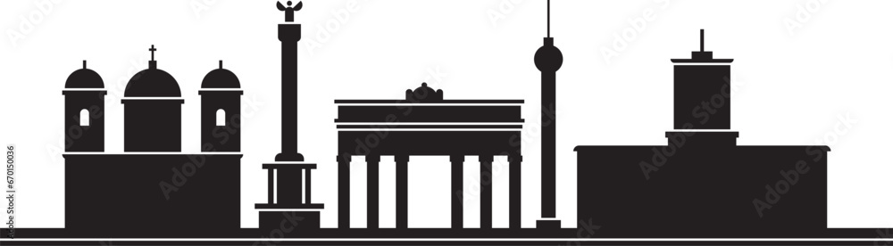 Black cityscape skyline panorama of BERLIN, GERMANY containing various city architectural symbols and buildings Black cityscape skyline panorama of BERLIN, GERMANY containing various city architectural symbols and buildings
