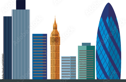 Colorful cityscape skyline panorama of LONDON  UNITED KINGDOM containing various city architectural symbols and buildings