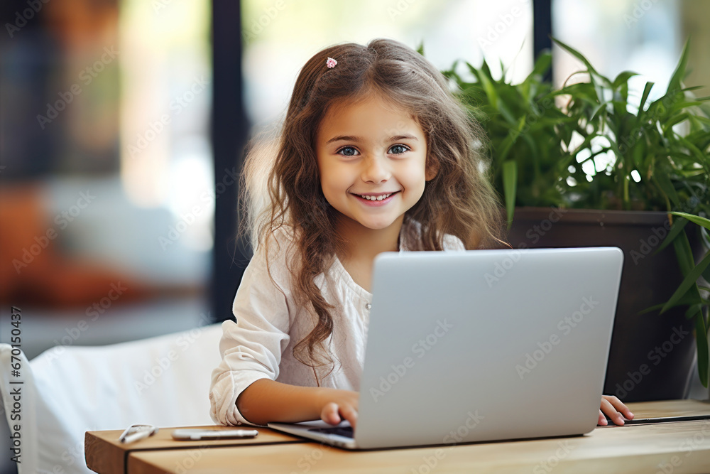 dark-haired smiling girl at the laptop dark-haired smiling girl at the laptop