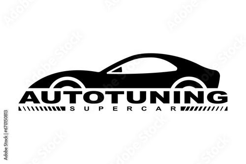 Car icon. Racing sports transport. Banner, text. Black silhouette. Side view. Vector simple flat graphic illustration. Isolated object on a white background. Isolate.