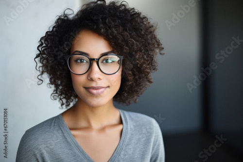 Portrait of beautiful young woman with curly hair.